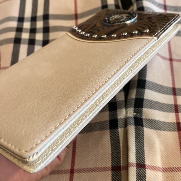 Mens Western Long Wallet Billetera Beige & Brown New - Picture 4 of 9